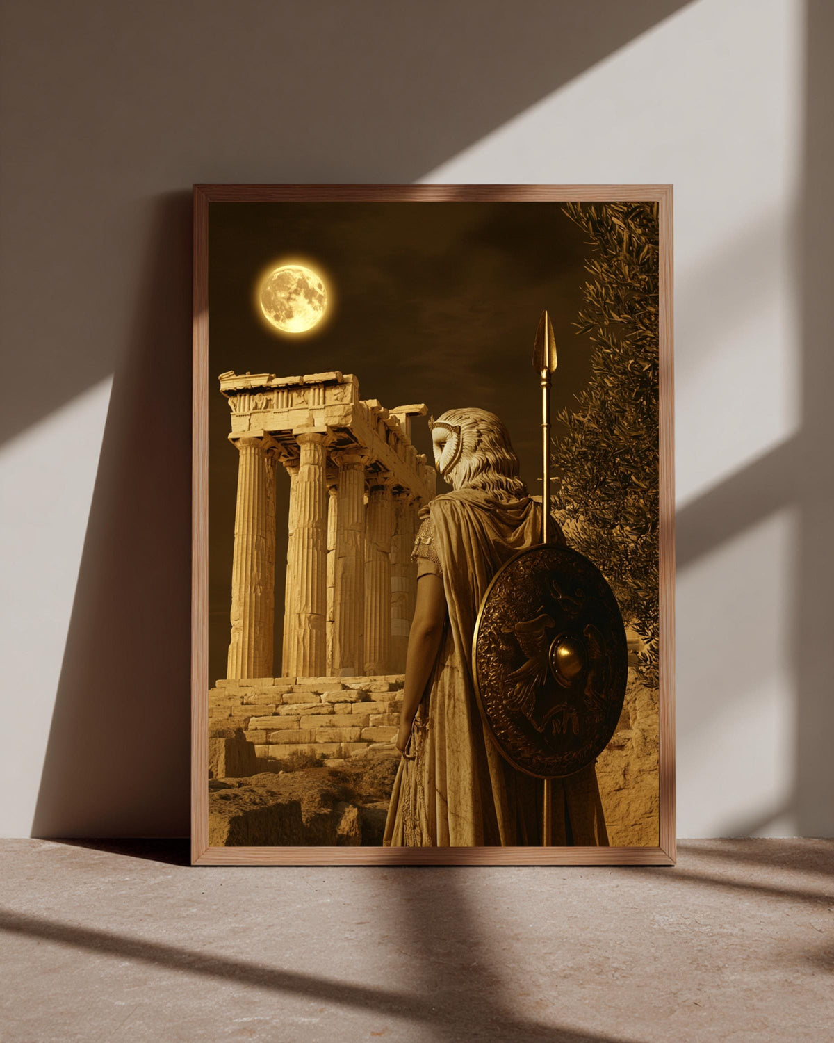 Athena Goddess of Wisdom Poster - Greek Mythology Wall Art Parthenon Athens Glossy Print - Ancient Greece Decor Spear and Shield
