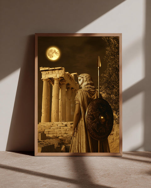 Athena Goddess of Wisdom Poster - Greek Mythology Wall Art Parthenon Athens Glossy Print - Ancient Greece Decor Spear and Shield