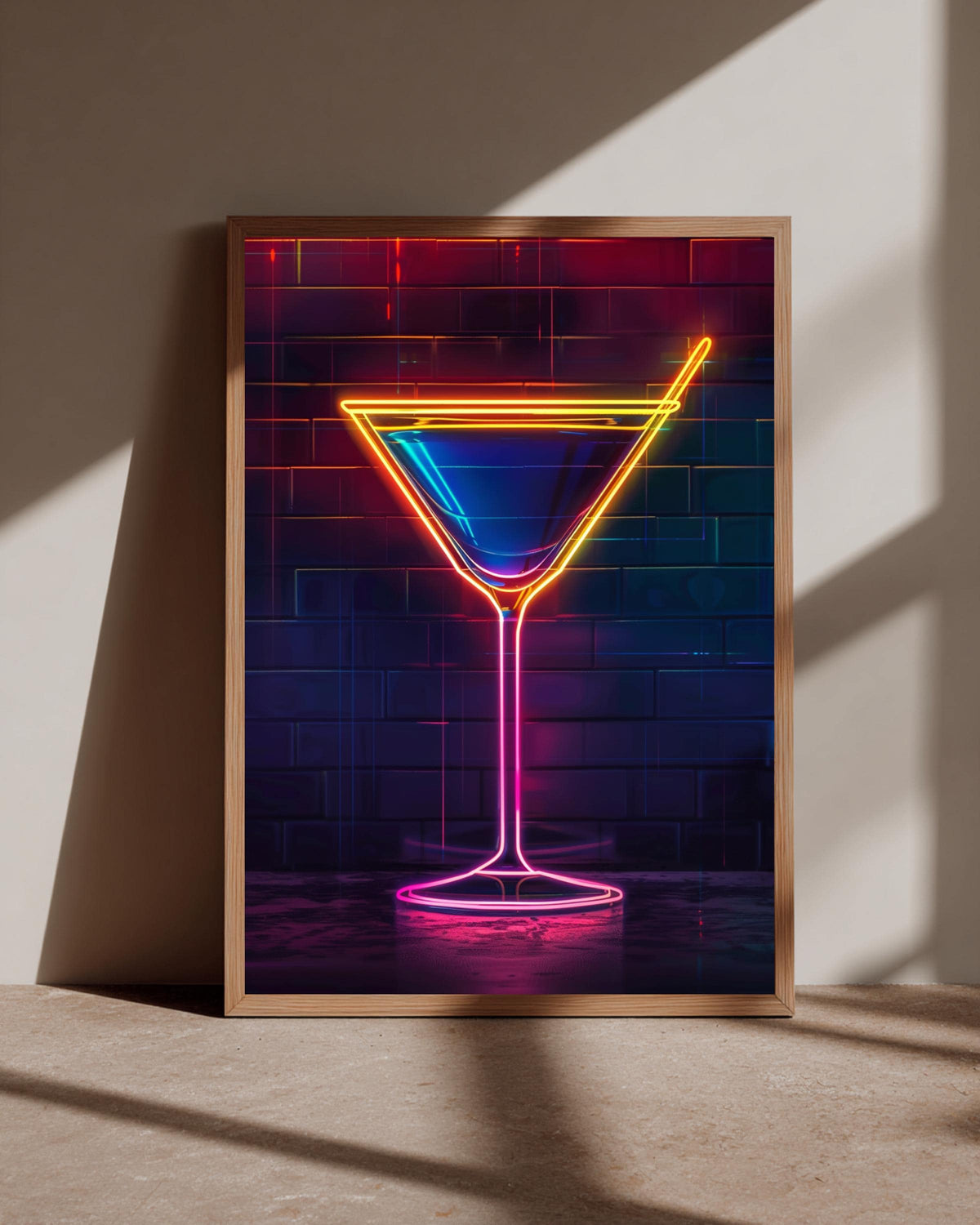 Retro Neon Martini Art, Cocktail Bar Print, Synthwave Wall Decor, Framed Unframed or Digital