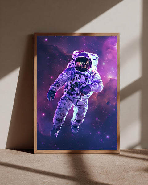 Space Astronaut Art, Neon Galaxy Spaceman Poster, Framed Unframed or Digital