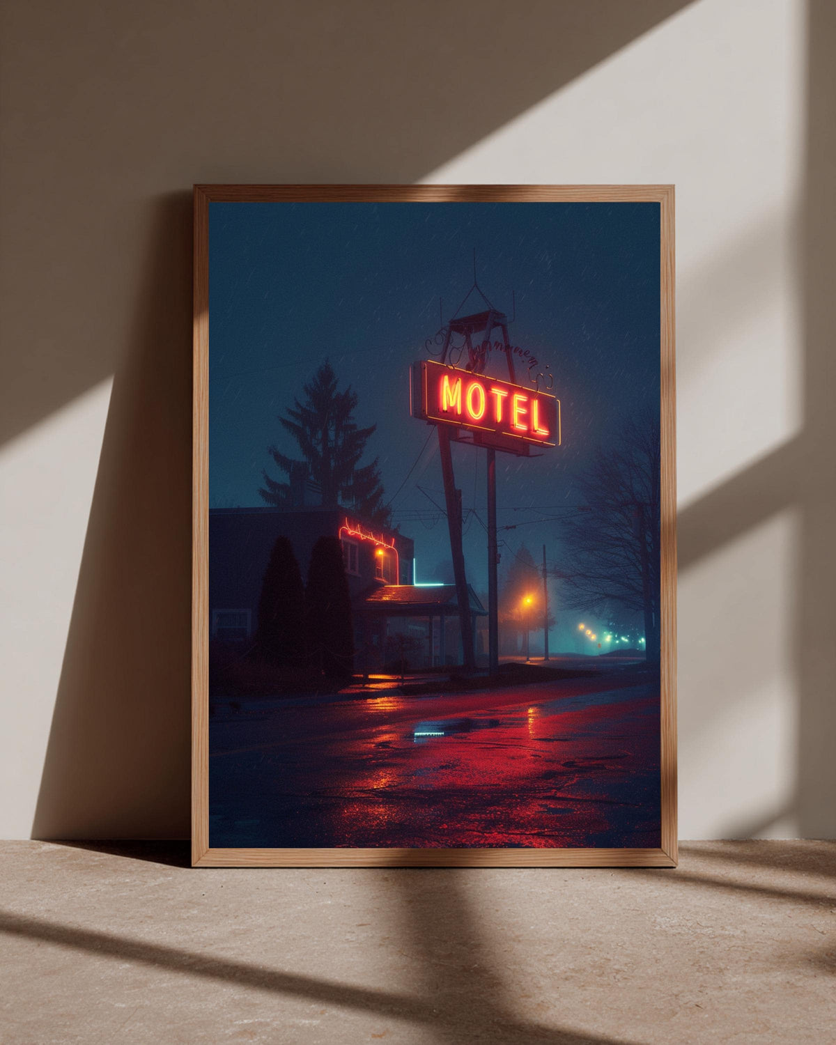 Retro Neon Sign Art, Vintage Motel Night Print, Cinematic Roadside Poster, Framed Unframed or Digital