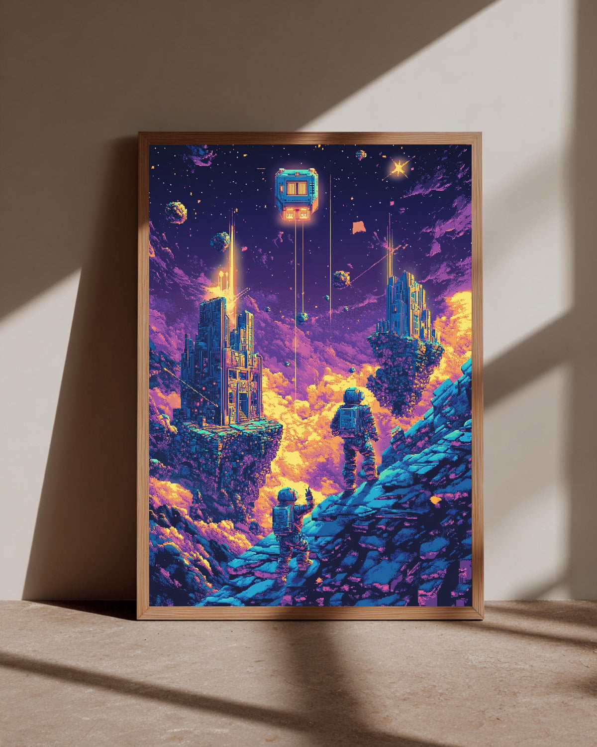 Retro Gaming Pixel Art, Astronaut Space Exploration Print, Framed Unframed or Digital