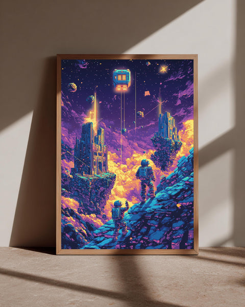 Retro Gaming Pixel Art, Astronaut Space Exploration Print, Framed Unframed or Digital