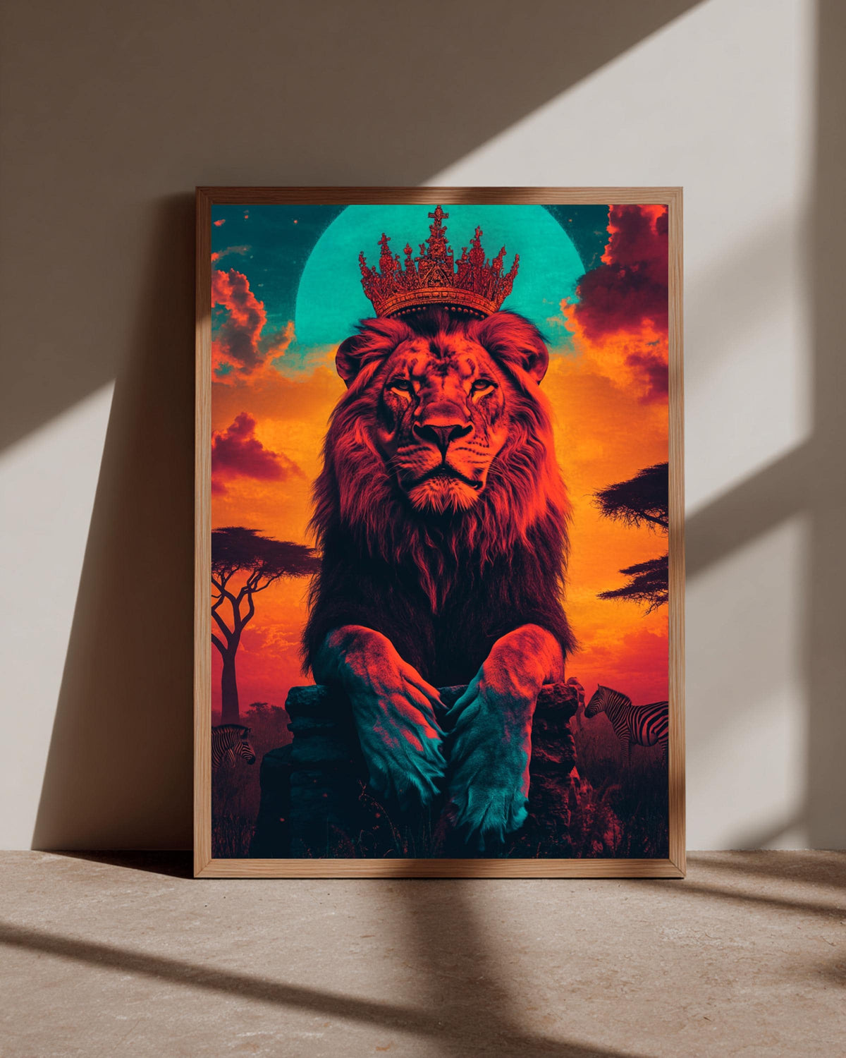 Lion King Wall Art, African Savannah Crown Print, Retro Framed Unframed or Digital