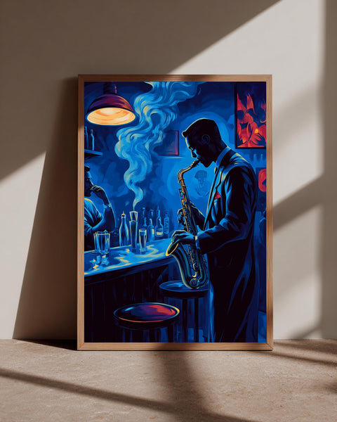 Jazz Club Wall Art, Harlem Saxophone Player Print, Retro Blues, Framed Unframed or Digital