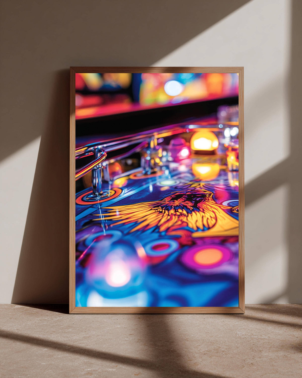 Retro Pinball Art, Vintage Arcade Neon Glow Print, Gamer Gift, Framed Unframed or Digital