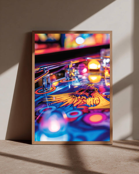 Retro Pinball Art, Vintage Arcade Neon Glow Print, Gamer Gift, Framed Unframed or Digital