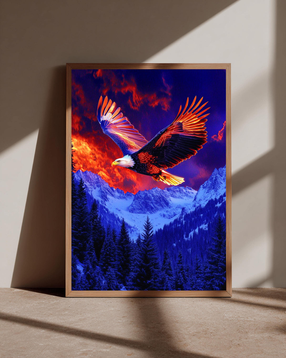Bald Eagle Wall Art, Majestic Wildlife Poster, Fiery Mountain Print, Framed Unframed or Digital
