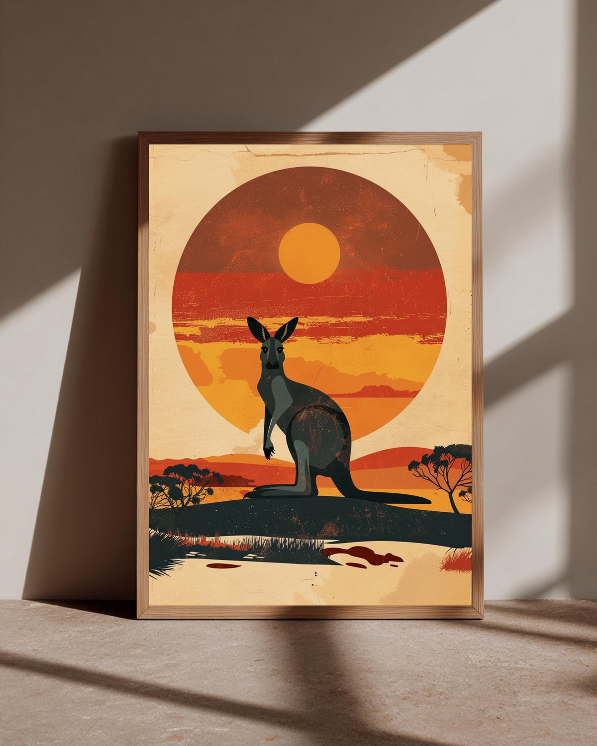 Retro Kangaroo Art, Vintage Australian Outback Sunset, Framed Unframed or Digital