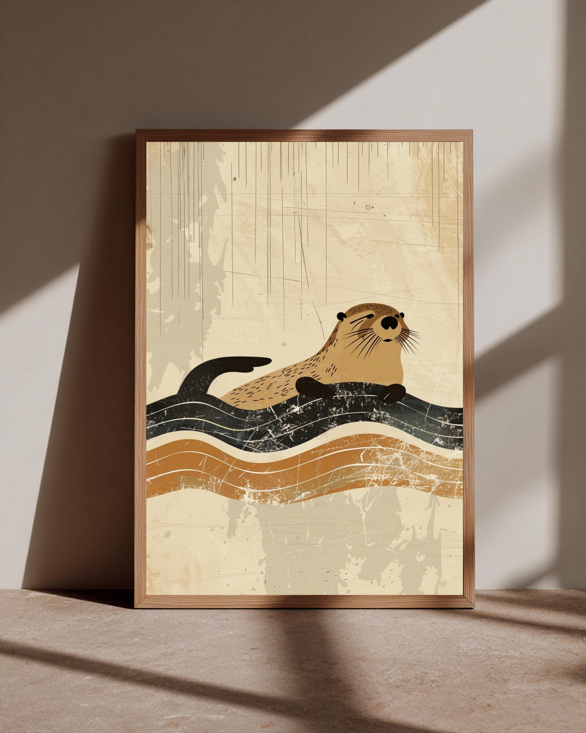 Vintage Otter Art, Retro River Wildlife Poster, Mid Century Animal Print, Framed Unframed or Digital
