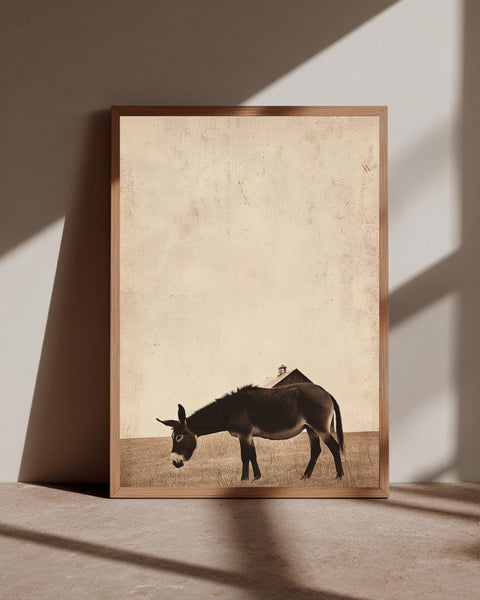 Retro Donkey Art, Vintage Farmhouse Animal Print, Minimalist Barn Decor, Framed Unframed or Digital
