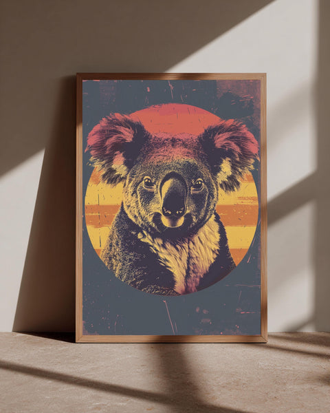 Retro Koala Wall Art, Vintage Sunset Print, Australian Wildlife Poster, Framed Unframed or Digital