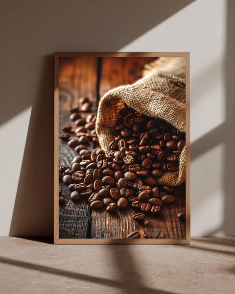 Rustic Coffee Wall Art, Roasted Beans Kitchen Print, Framed Unframed or Digital
