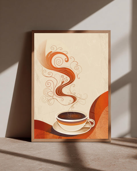 Retro Coffee Art, Art Nouveau Steam Print, Vintage Kitchen Decor, Framed Unframed or Digital