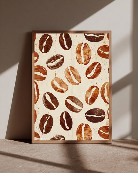 Retro Coffee Art, Vintage Espresso Bean Pattern Print, Framed Unframed or Digital