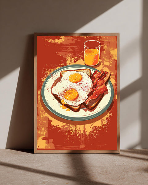 Retro Breakfast Art, Vintage Kitchen Print, Eggs Bacon Poster, Framed Unframed or Digital