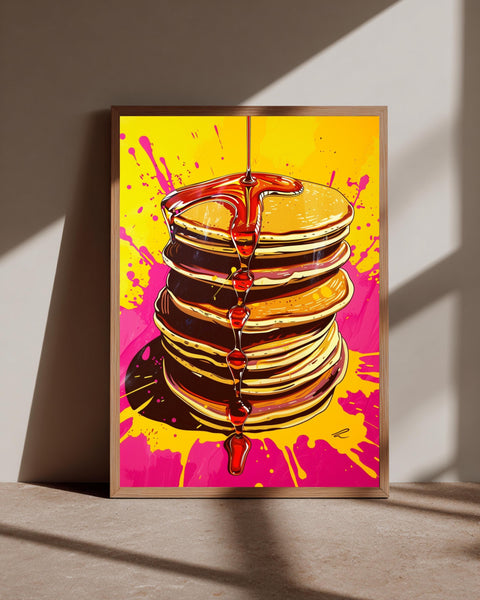 Pop Art Pancake Print, Vibrant Kitchen Poster, Colorful Breakfast Decor, Framed Unframed or Digital