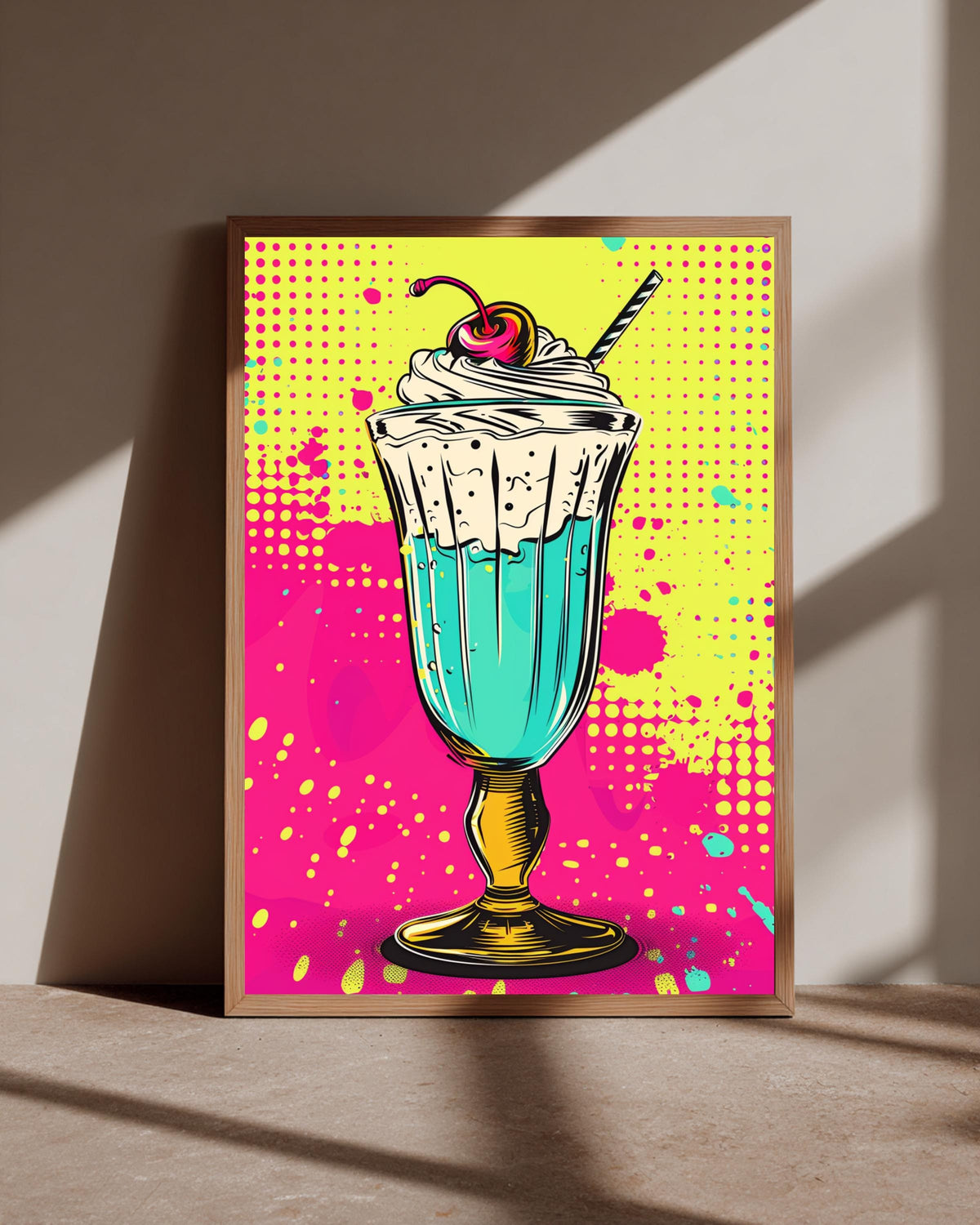 Retro Milkshake Art, Pop Art Poster, Vibrant 50s Diner Print, Framed Unframed or Digital