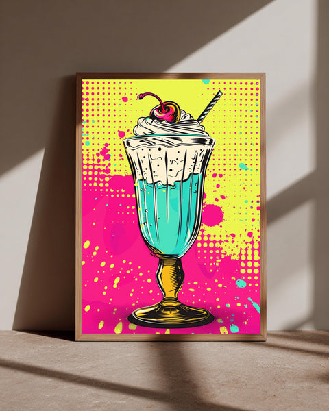 Retro Milkshake Art, Pop Art Poster, Vibrant 50s Diner Print, Framed Unframed or Digital