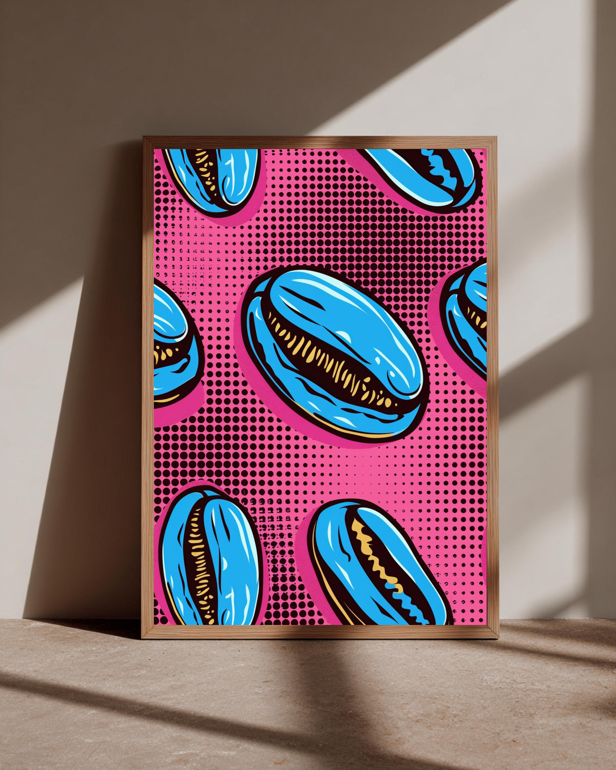 Retro Coffee Art, Blue Pop Print, Vibrant Kitchen Decor, Framed Unframed or Digital