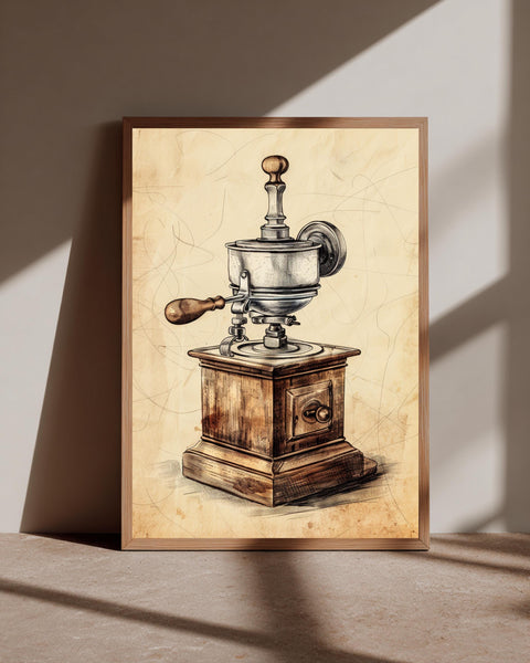 Vintage Coffee Grinder Art, Antique Mill Print, Rustic Kitchen Decor, Framed Unframed or Digital