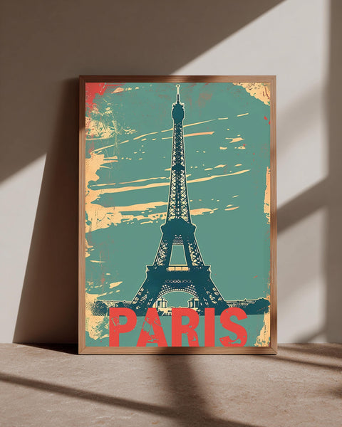 Paris Wall Art, Retro Travel Poster, Eiffel Tower Print, Framed Unframed or Digital