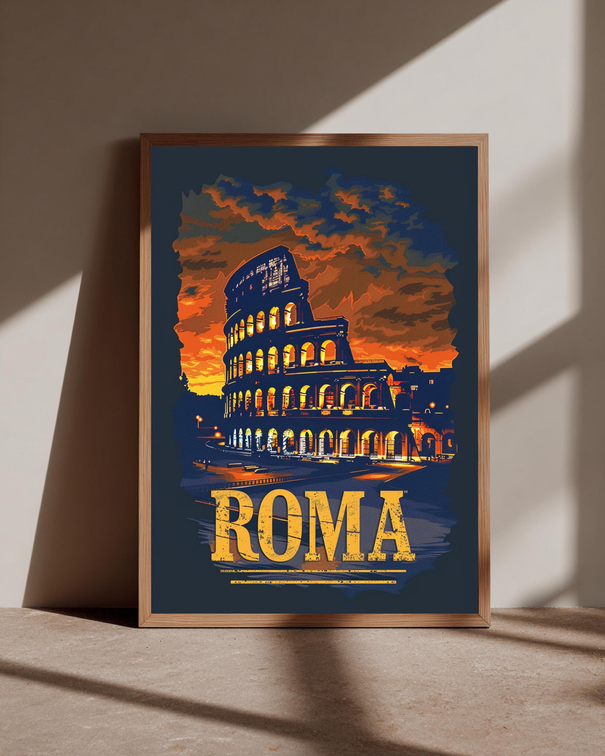 Retro Travel Poster, Roma Colosseum Italy Print, Vintage Roman Landmark, Framed Unframed or Digital