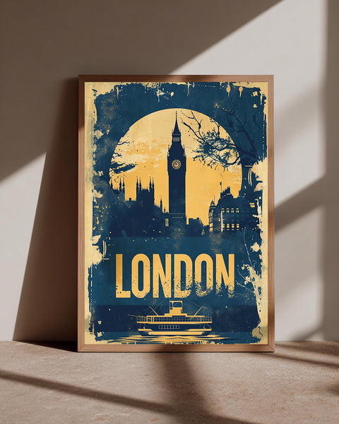 London Poster, Big Ben Retro Print, Thames Vintage Travel, Framed Unframed or Digital