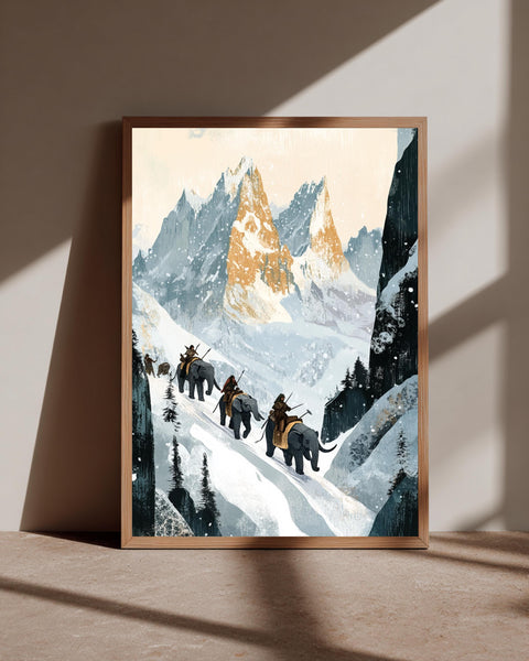 Hannibal Crossing the Alps Art Print - Carthaginian War Elephants Poster - Ancient History Wall Decor - Punic Wars Vintage Illustration