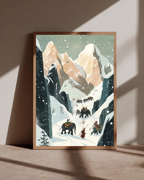 Hannibal Crossing Alps, War Elephant Print, Ancient History Poster, Framed Unframed or Digital