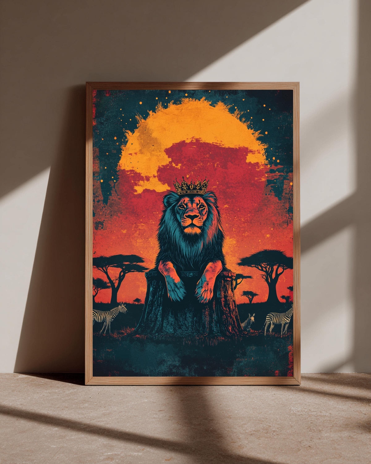 Lion King Wall Art, Vintage Safari Retro Poster, Framed Unframed or Digital