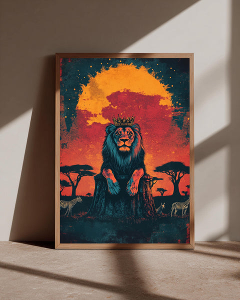 Lion King Wall Art, Vintage Safari Retro Poster, Framed Unframed or Digital