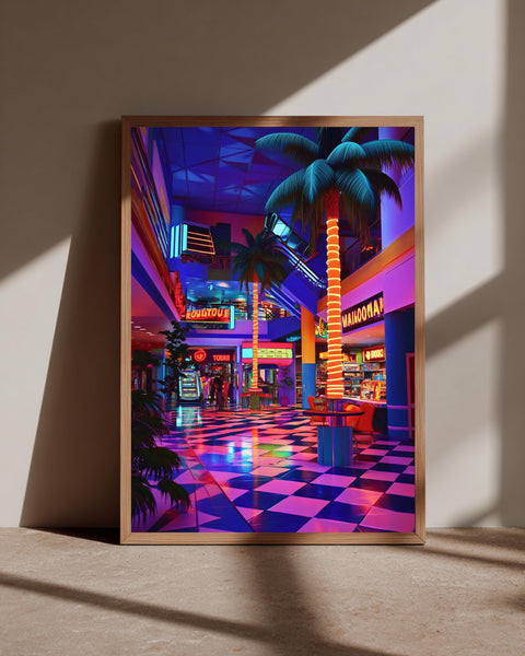 Retro 90s Mall Art, Vaporwave Neon Poster, Synthwave Decor, Framed Unframed or Digital