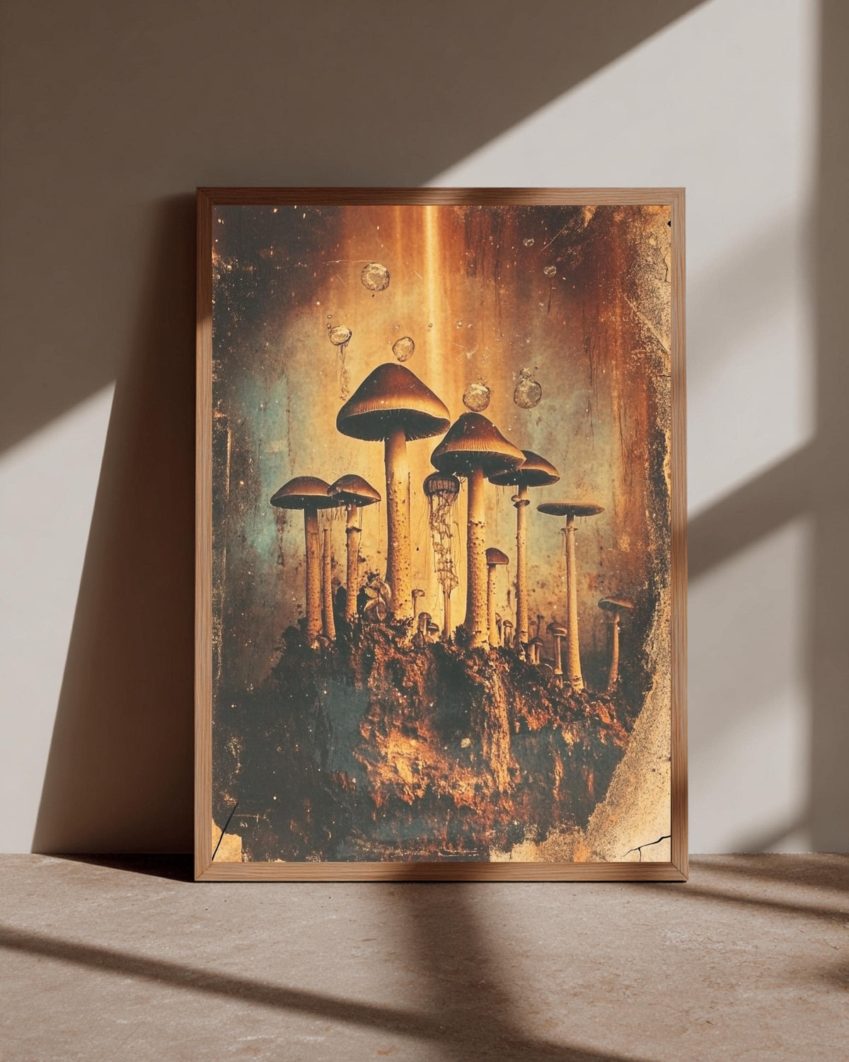 Cosmic Mushroom Art, Vintage Surreal Fungi Print, Dark Fantasy, Framed Unframed or Digital