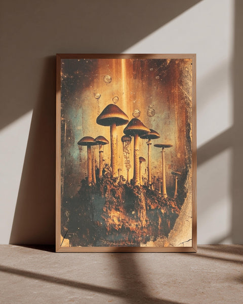 Cosmic Mushroom Art, Vintage Surreal Fungi Print, Dark Fantasy, Framed Unframed or Digital
