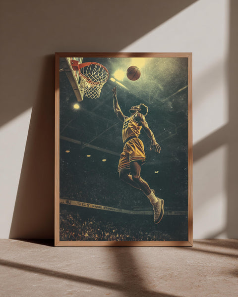 Basketball Poster, Vintage Retro Dunk Print, Man Cave Decor, Framed Unframed or Digital