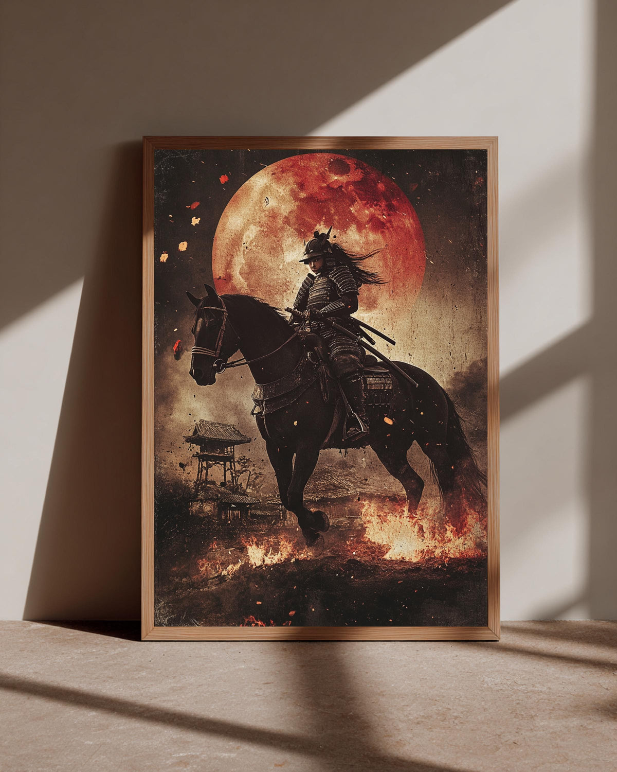Onna-Bugeisha Art, Female Samurai Horse Print, Vintage Japanese Moon, Framed Unframed or Digital