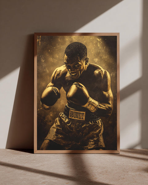 Boxing Champion Poster, Vintage Heavyweight Boxer Wall Art, Retro Sports Gloss Print, Classic Combat Sports Decor, Sepia Fighter Art