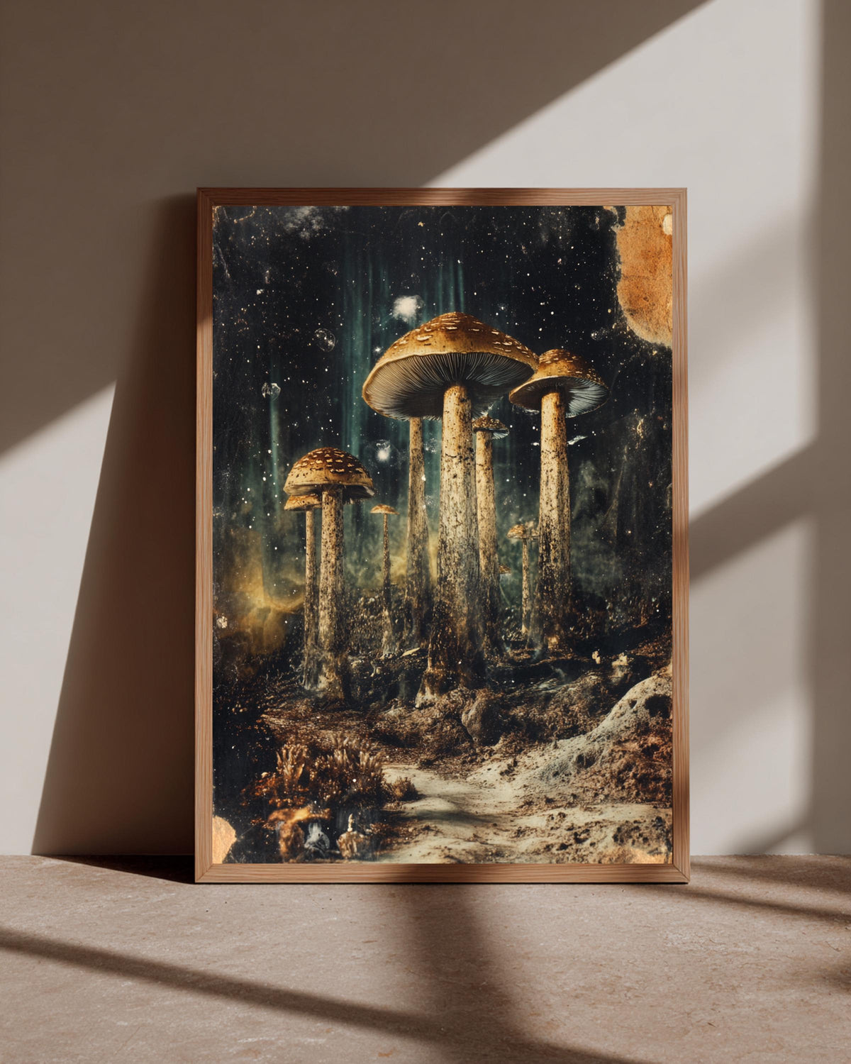 Cosmic Mushroom Art, Vintage Celestial Shroom Print, Dark Fantasy, Framed Unframed or Digital