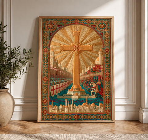 Crusader Wall Art, Holy Land Cross Print, Medieval Knights, Framed Unframed or Digital