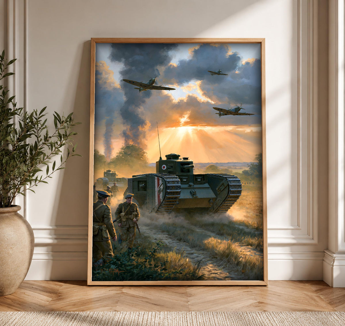 WWII Poster, Churchill Tank Spitfire Print, Man Cave Decor, Framed Unframed or Digital