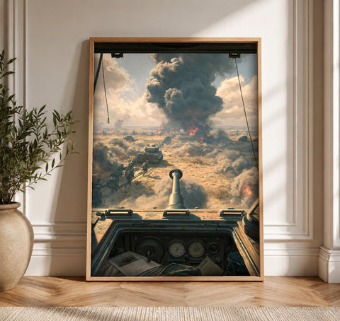 WWII Poster, Tank Battle Print, Man Cave Decor, Framed Unframed or Digital