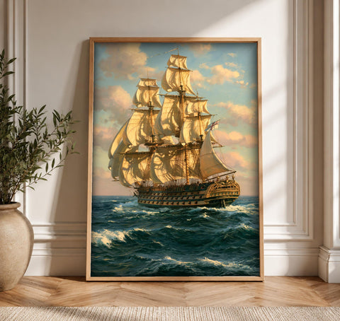 Nautical Wall Art, Royal Navy Ship Print, HMS Victory, Framed Unframed or Digital