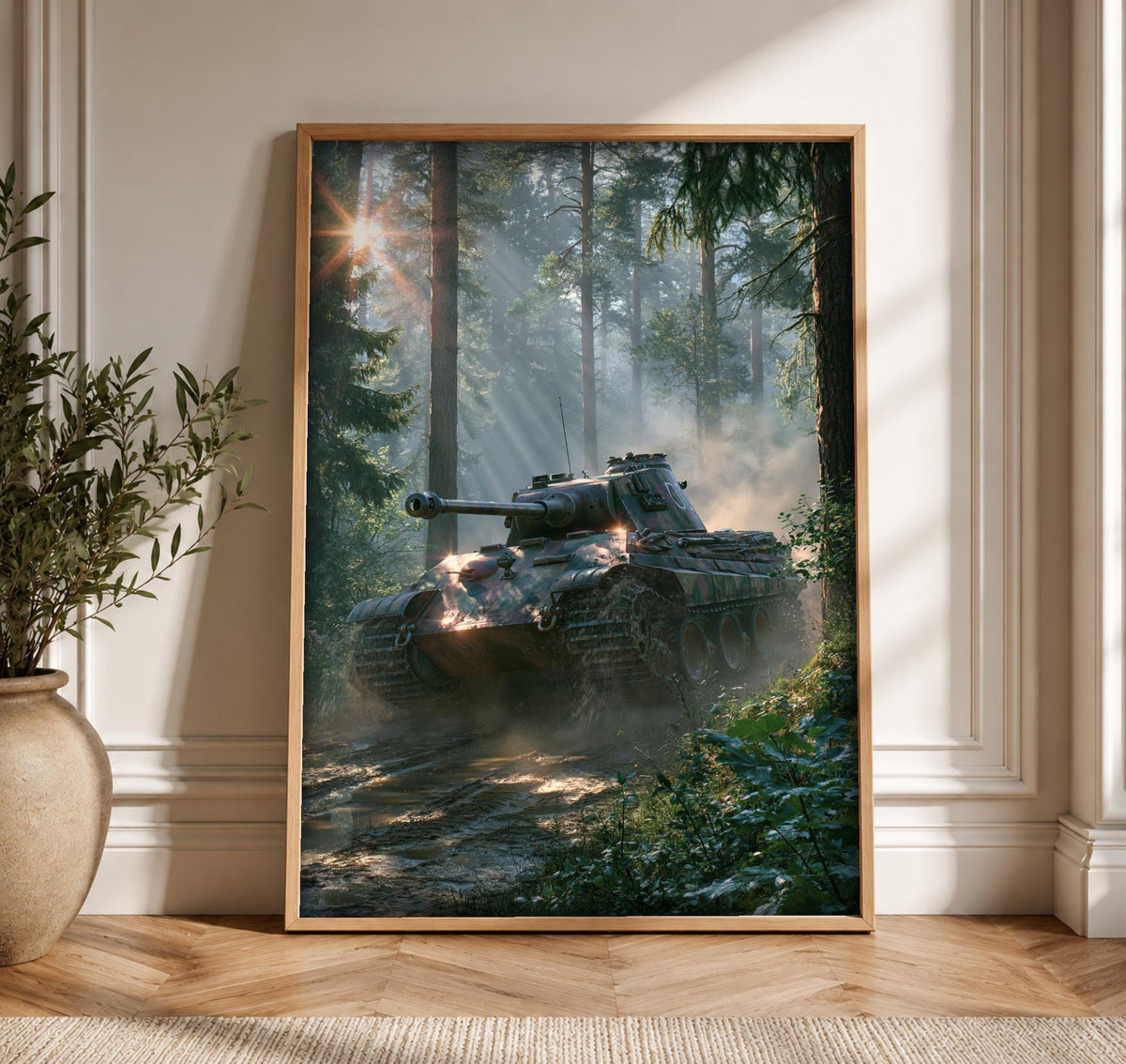 WWII Poster, Panther Tank Forest Print, Man Cave Decor, Framed Unframed or Digital