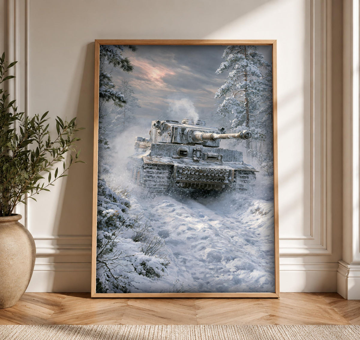 WWII Poster, Tiger Tank Winter Art, Man Cave Decor, Framed Unframed or Digital