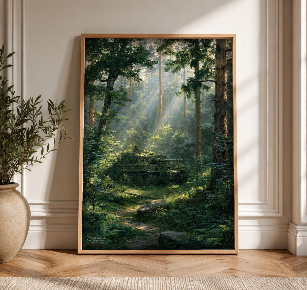 WWII Poster, Tiger Tank Forest, German Panzer Wall Art, Framed Unframed or Digital