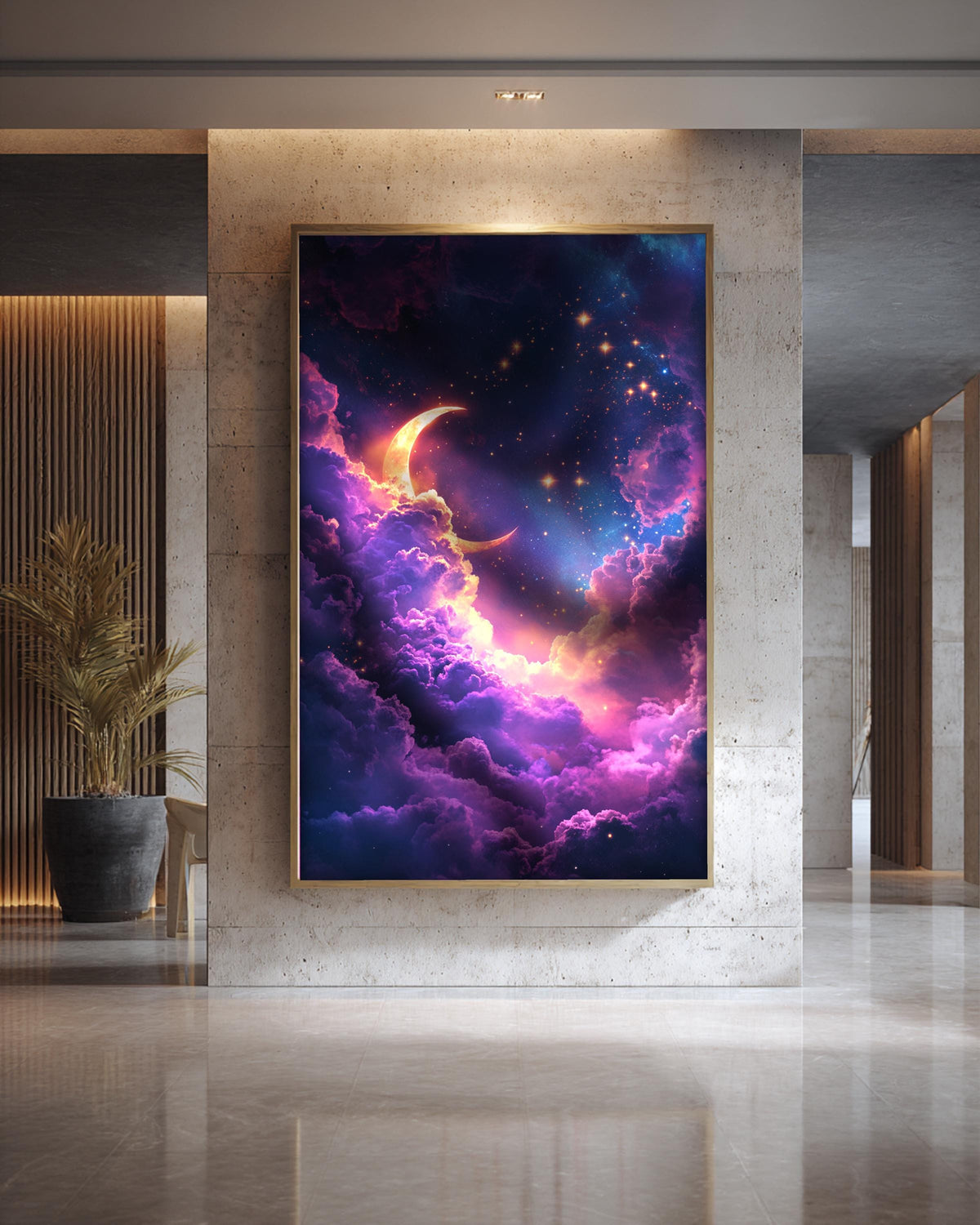 Celestial Star Map, Crescent Moon Night Sky Print, Framed Unframed or Digital