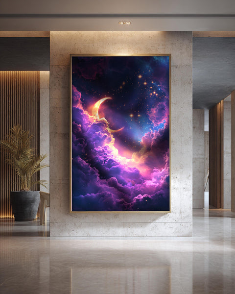 Celestial Star Map, Crescent Moon Night Sky Print, Framed Unframed or Digital