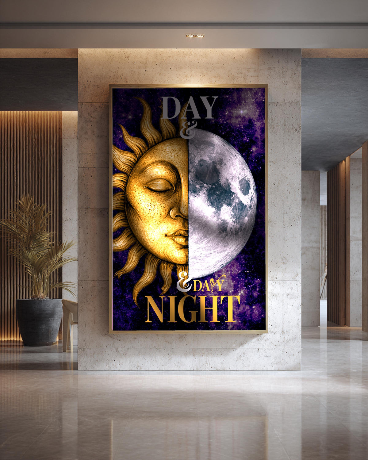 Celestial Sun Moon Art, Day Night Cosmos Print, Framed Unframed or Digital