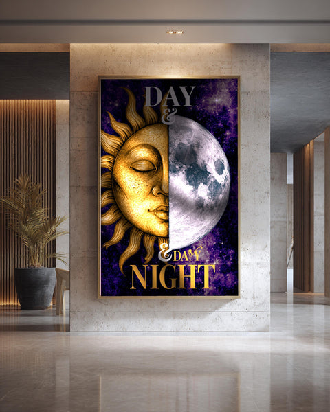 Celestial Sun Moon Art, Day Night Cosmos Print, Framed Unframed or Digital
